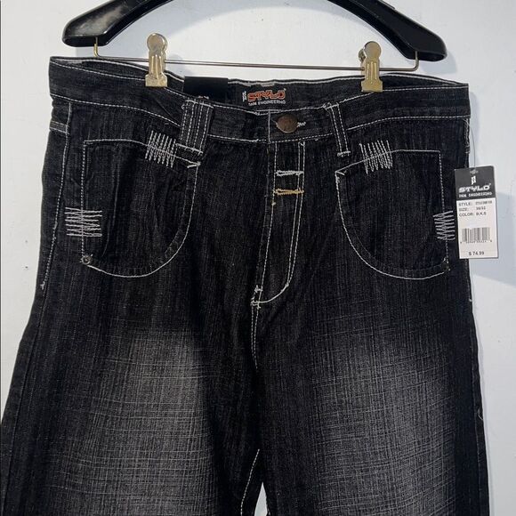 STYLO DNM Black Distressed Black Y2K Straight Leg Jeans- 36x32 NWT! - Picture 2 of 8
